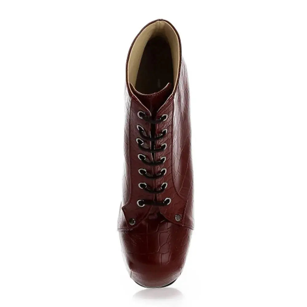 Bordo Krokodil Kalın Topuklu Bağcıklı Platform Bot RA-010