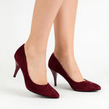 Bordo Süet 7 cm Topuklu Ayakkabı MA-017