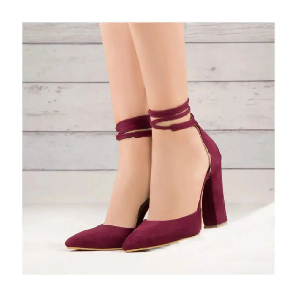 Bordo Süet İpli Topuklu Ayakkabı RA-040
