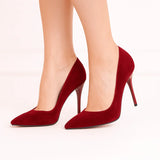 Bordo Süet Stiletto Topuklu Ayakkabı MA-021