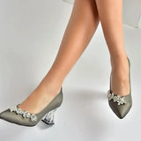Platinum Rhinestone Low Heel Wedding Shoes RA-050 image 3