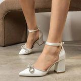 White Low Heel Bow Shoes for Women RA-032 image 3