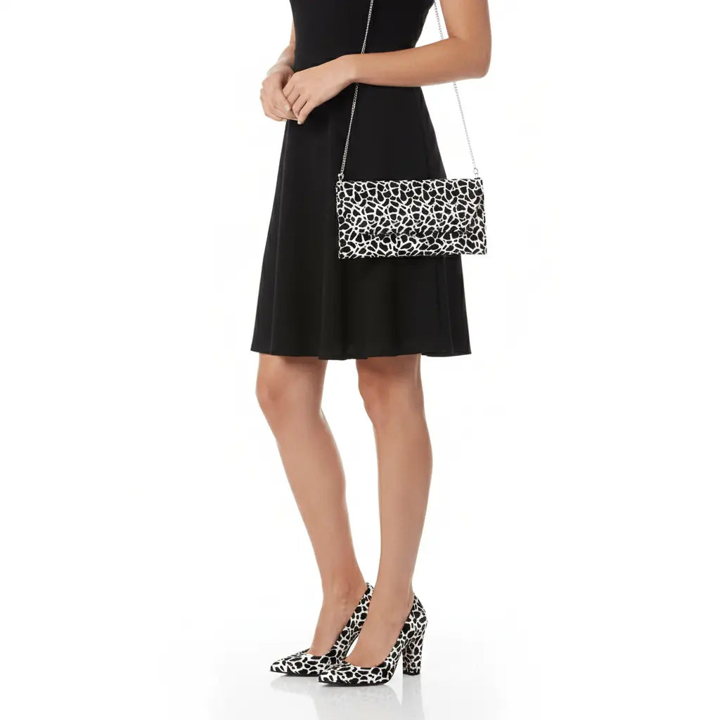 Dalmaçya Baskı Kalın Stiletto Ayakkabı Çanta Takım RA-023 RUBRICA 