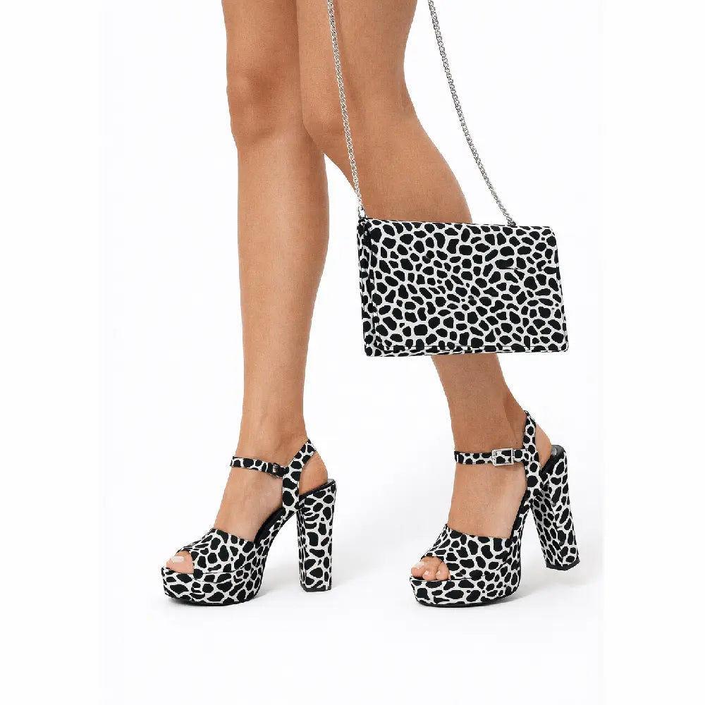 Dalmaçya Baskı Yüksek Topuklu Ayakkabı Çanta Takım RA-027 RUBRICA 