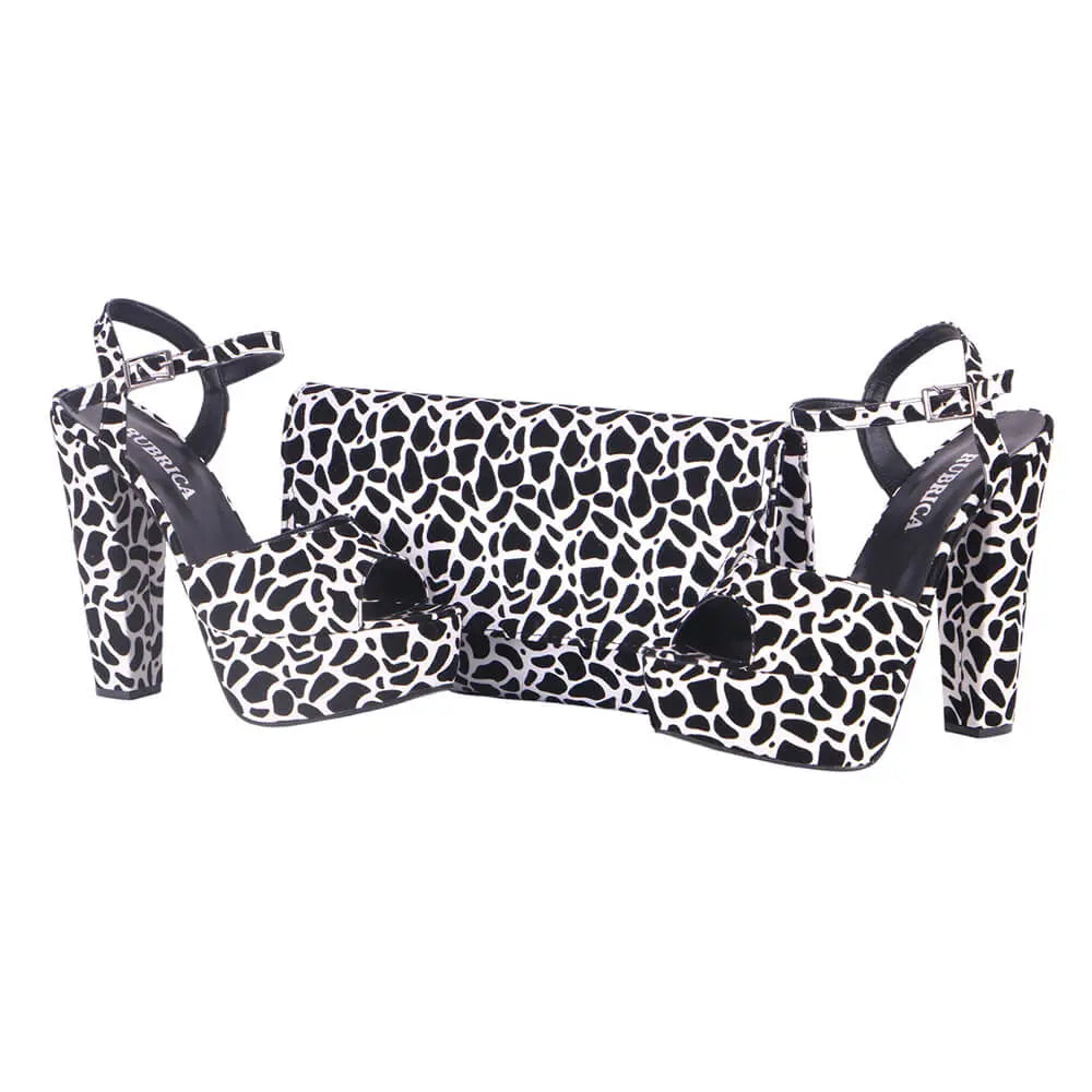 Dalmaçya Baskı Yüksek Topuklu Ayakkabı Çanta Takım RA-027 RUBRICA 