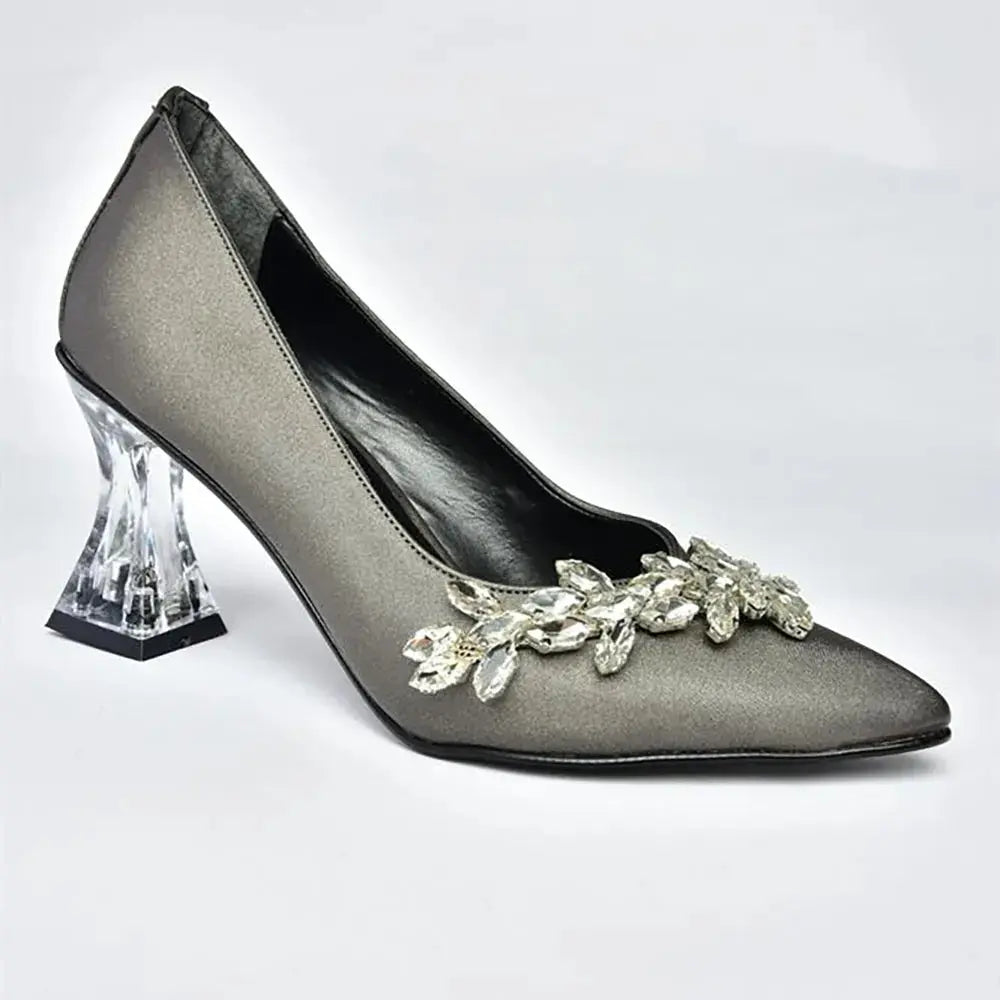 Platinum Rhinestone Low Heel Wedding Shoes RA-050 image 5