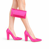 Fuşya Saten Topuklu Ayakkabı Çanta Set RA-023 RUBRICA 