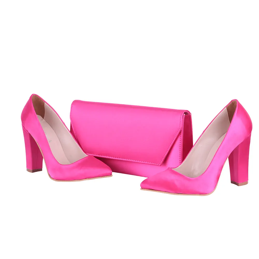 Fuşya Saten Topuklu Ayakkabı Çanta Set RA-023 RUBRICA 