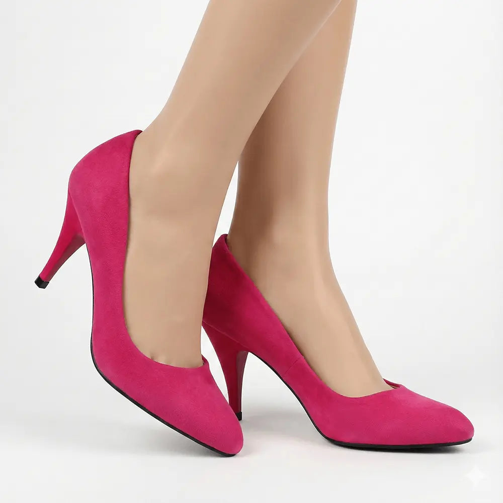 Fuşya Süet 7 cm Topuklu Ayakkabı MA-017