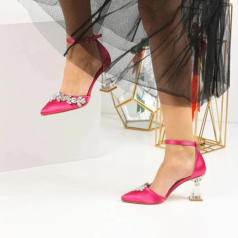 Fuşya Taşlı Bilekten Bağlamalı Topuklu Ayakkabı RA-561
