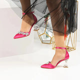 Fuşya Taşlı Bilekten Bağlamalı Topuklu Ayakkabı RA-561
