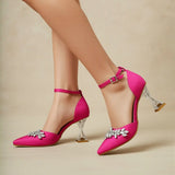 Fuşya Taşlı Bilekten Bağlamalı Topuklu Ayakkabı RA-561
