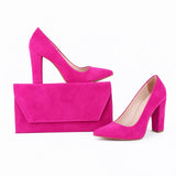 Fuşya Topuklu Ayakkabı Çanta Set RA-023