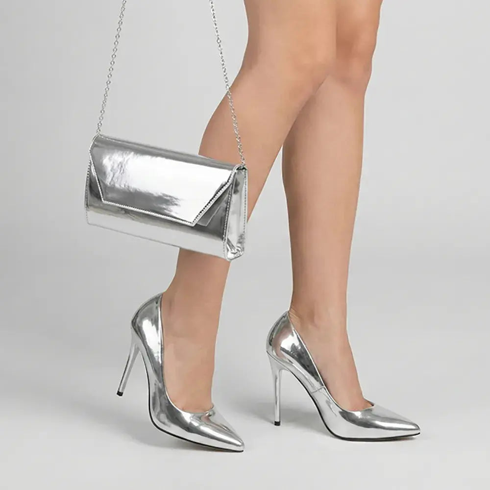 Gümüş Abiye Ayakkabı ve Çanta Kombin RA-021 RUBRICA 