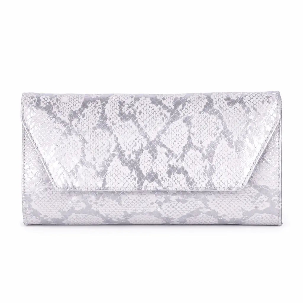 Gümüş Baskı Alçak Topuklu Ayakkabı Çanta Takım RA-017
