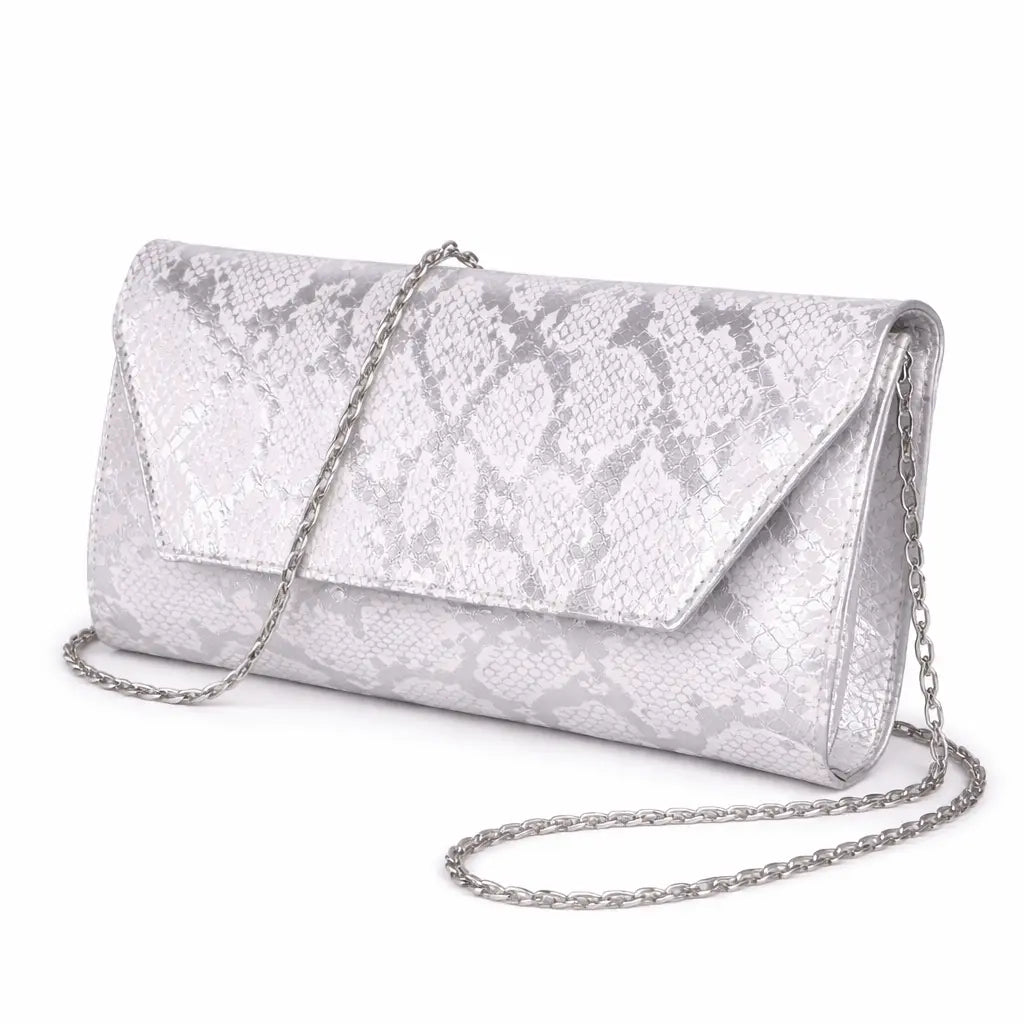 Gümüş Baskı Kalın Topuklu Ayakkabı Çanta Takım RA-023