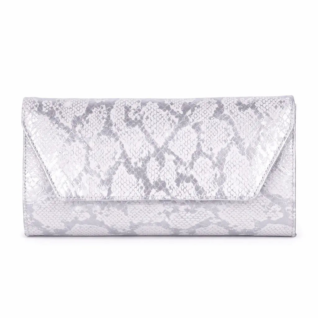 Gümüş Baskı Stiletto Ayakkabı Çanta Takım RA-021