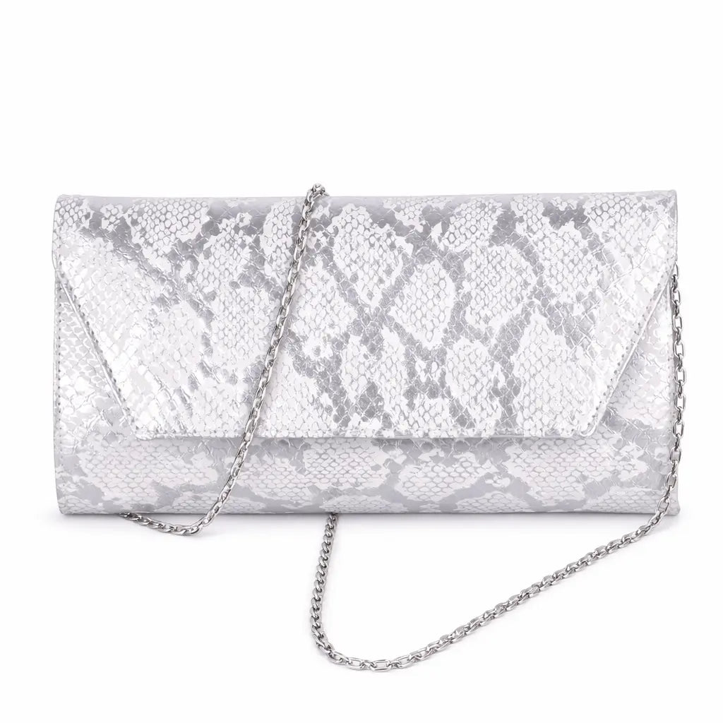 Gümüş Baskı Topuklu Ayakkabı Çanta Takım RA-024 RUBRICA 