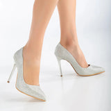 Gümüş Rengi Simli Topuklu Ayakkabı MA-021