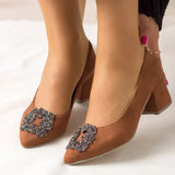 Kahverengi Alçak Topuklu Taşlı Abiye Ayakkabı RA-1620