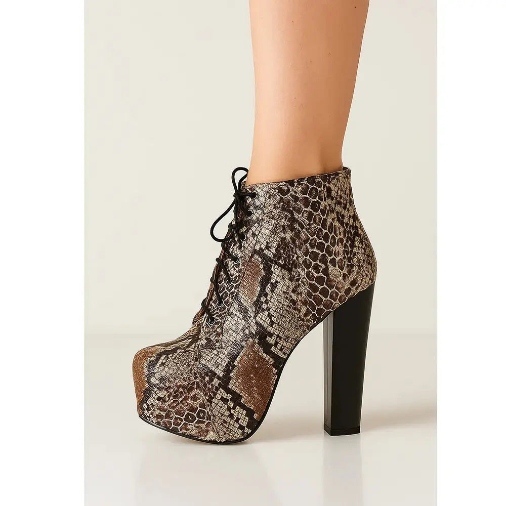 Kahverengi Kalın Topuklu Bağcıklı Platform Bot RA-010