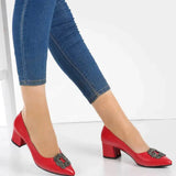 Kırmızı Alçak Topuklu Taşlı Abiye Ayakkabı RA-1620