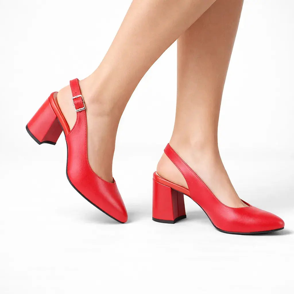Kırmızı Bilekten Bağlamalı Kalın Topuklu Ayakkabı MA-028