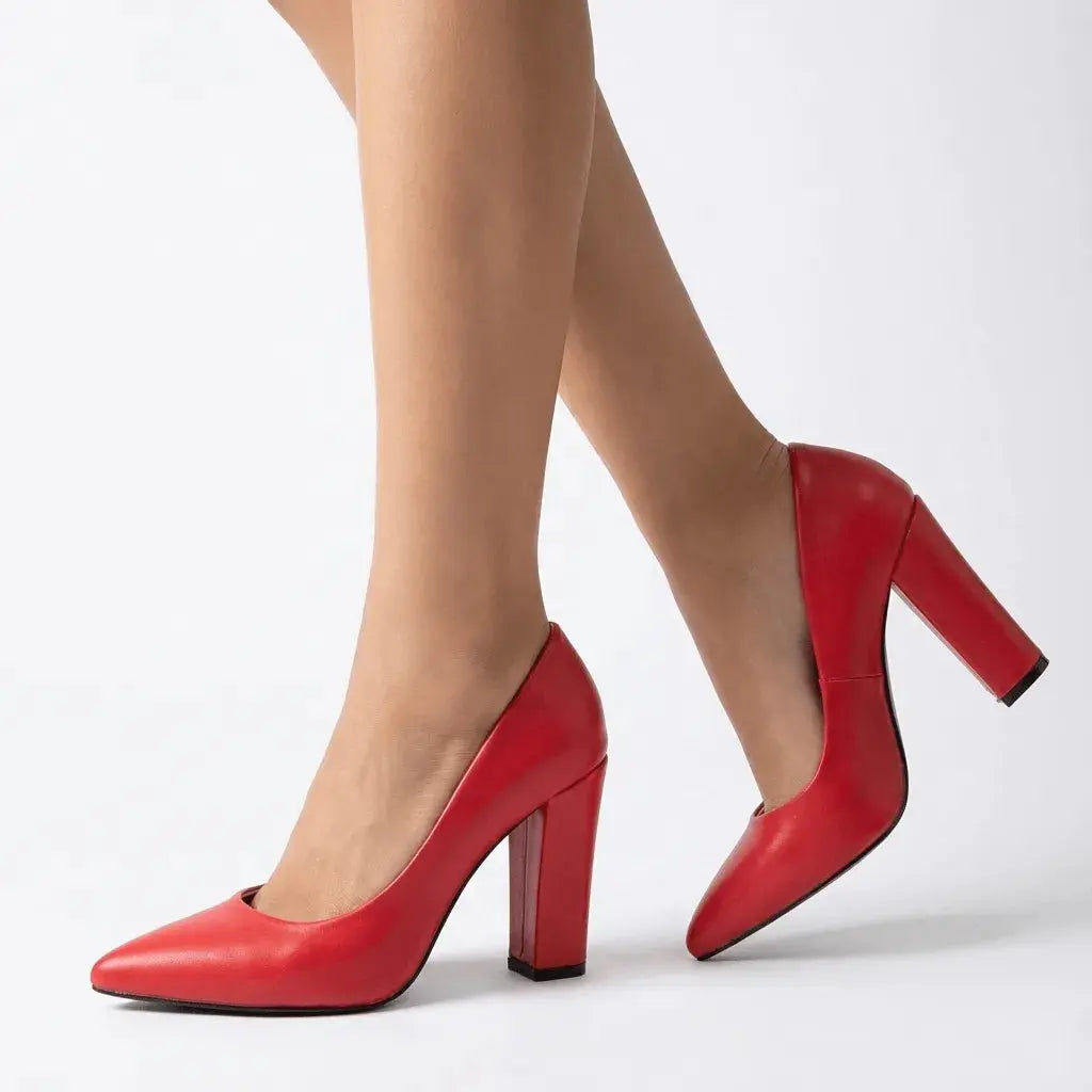 Kırmızı Kadın Kalın Topuklu Ayakkabı MA-023