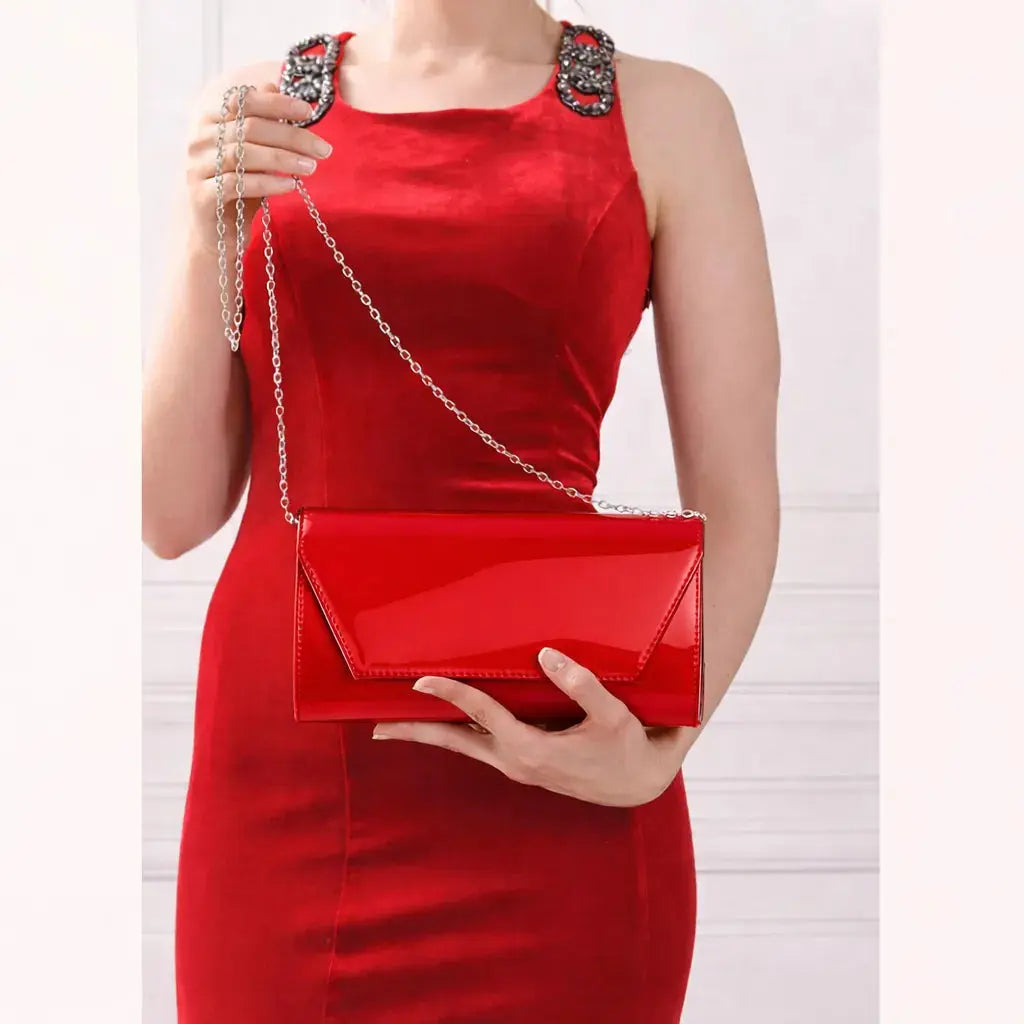 Kırmızı Rugan Zincirli Abiye Çanta SH-01 RUBRICA 