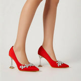 Kırmızı Saten Taş Detaylı Topuklu Ayakkabı RA-510