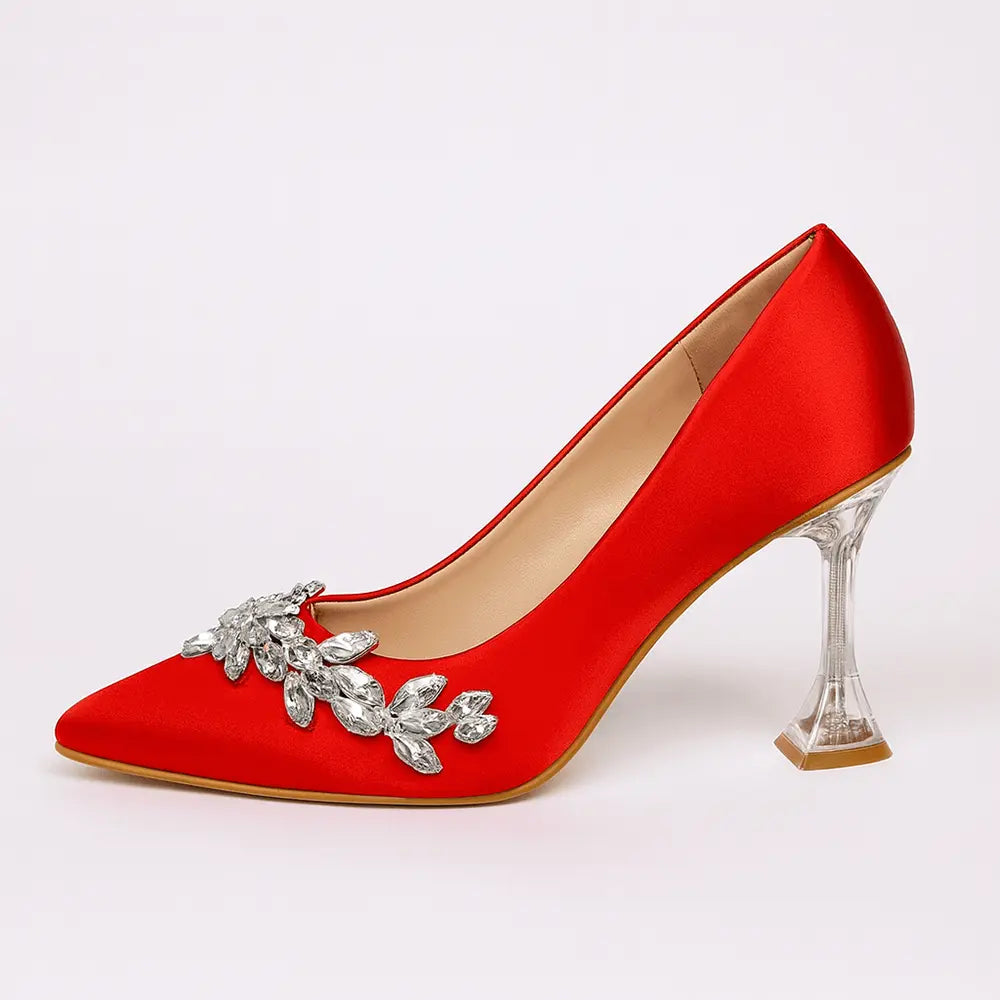 Kırmızı Saten Taş Detaylı Topuklu Ayakkabı RA-510
