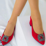 Kırmızı Süet Alçak Topuklu Taşlı Abiye Ayakkabı RA-1620