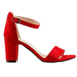 Kırmızı Süet Tek Bant Kalın Topuklu Ayakkabı MA-030