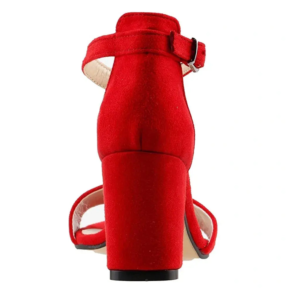 Kırmızı Süet Tek Bant Kalın Topuklu Ayakkabı MA-030