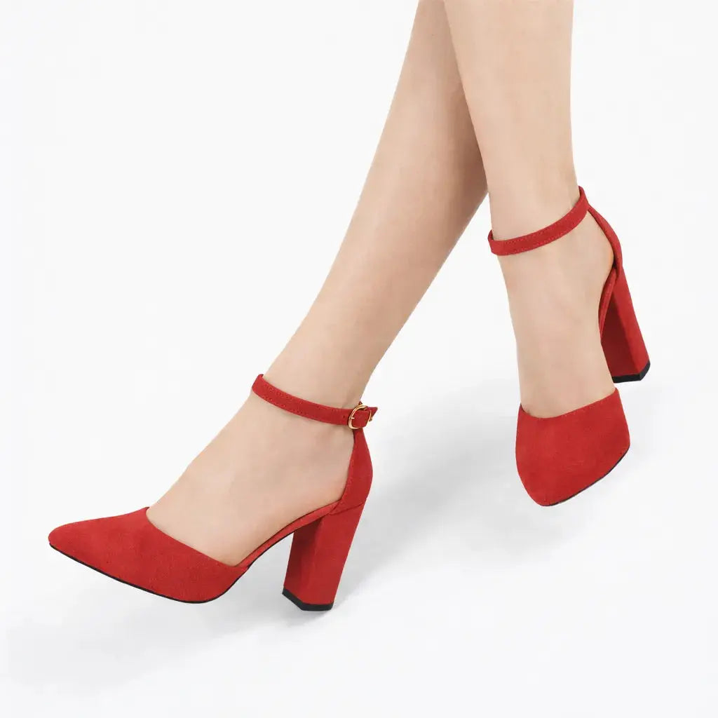 Kırmızı Süet Tek Bantlı Topuklu Ayakkabı RA-062