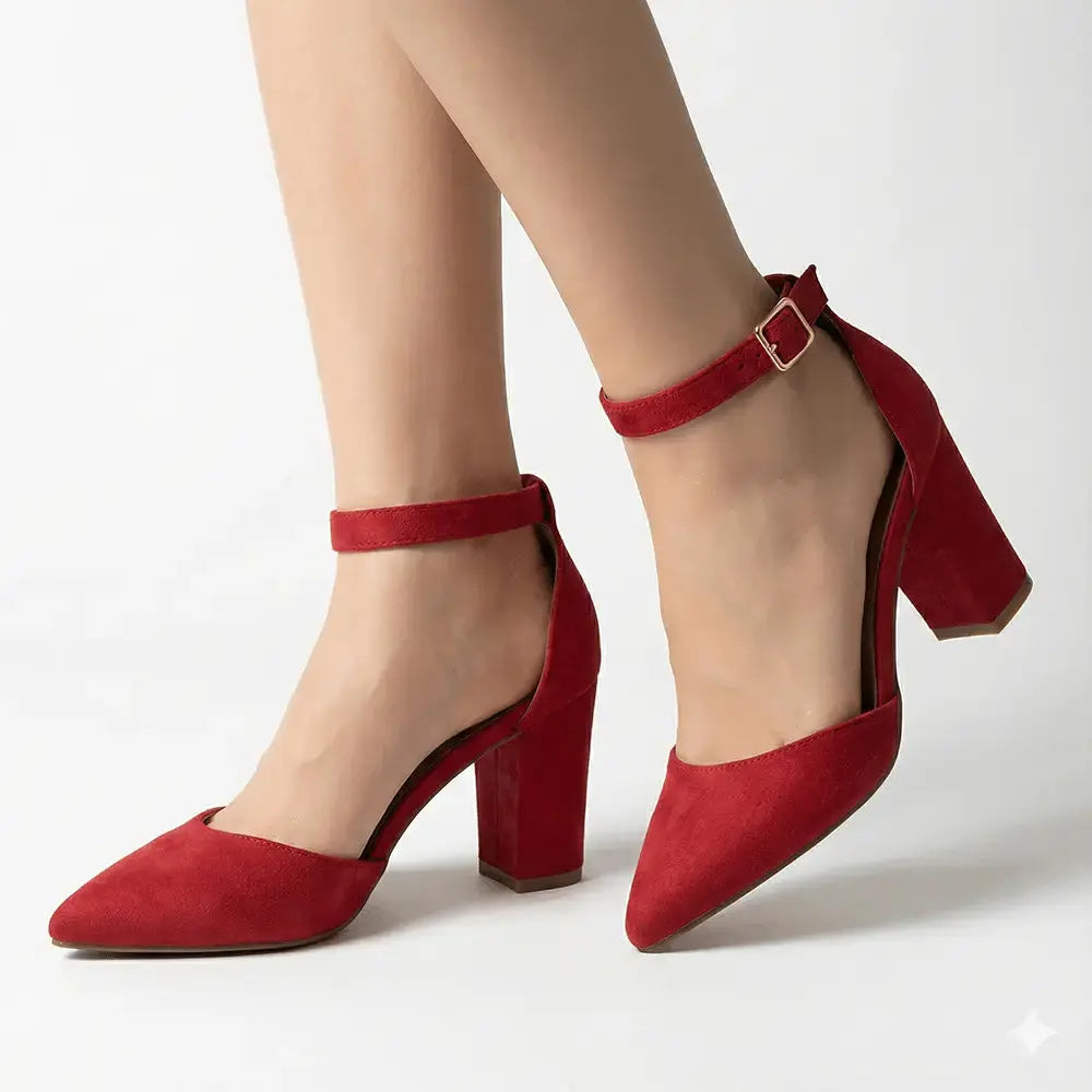 Kırmızı Süet Tek Bantlı Topuklu Ayakkabı RA-062