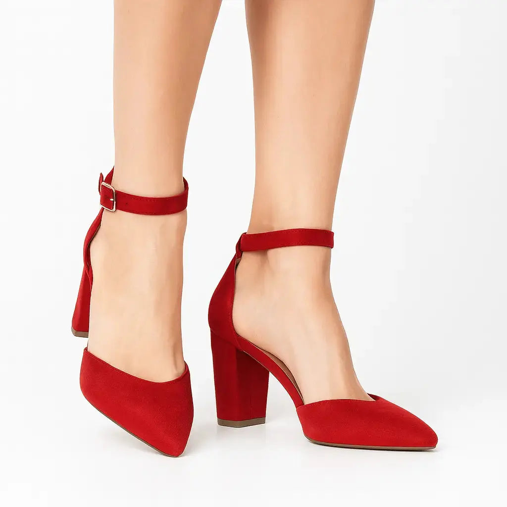 Kırmızı Süet Tek Bantlı Topuklu Ayakkabı RA-062