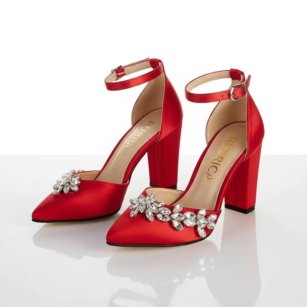 Kırmızı Taşlı Bilekten Bağlamalı Topuklu Ayakkabı RA-8001