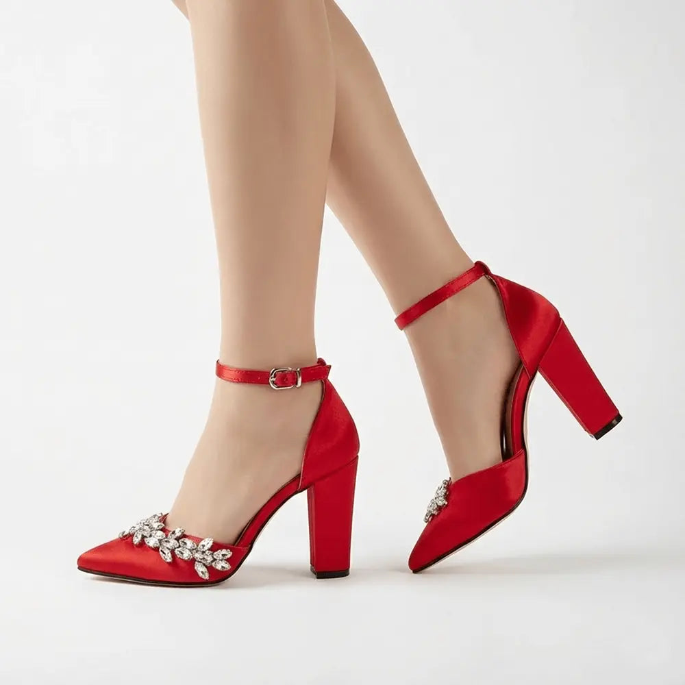 Kırmızı Taşlı Bilekten Bağlamalı Topuklu Ayakkabı RA-8001