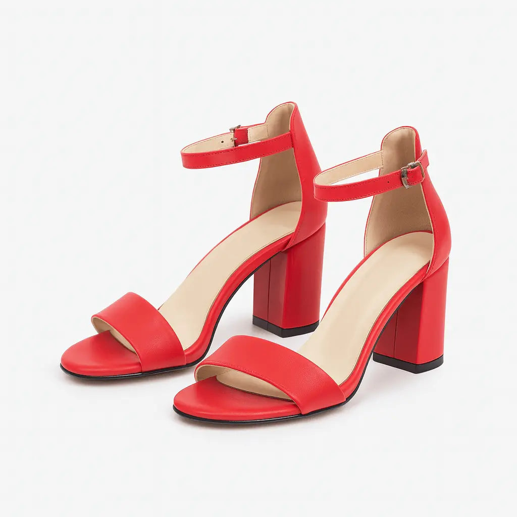 Kırmızı Tek Bant Kalın Topuklu Ayakkabı MA-030
