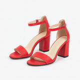 Kırmızı Tek Bant Kalın Topuklu Ayakkabı MA-030