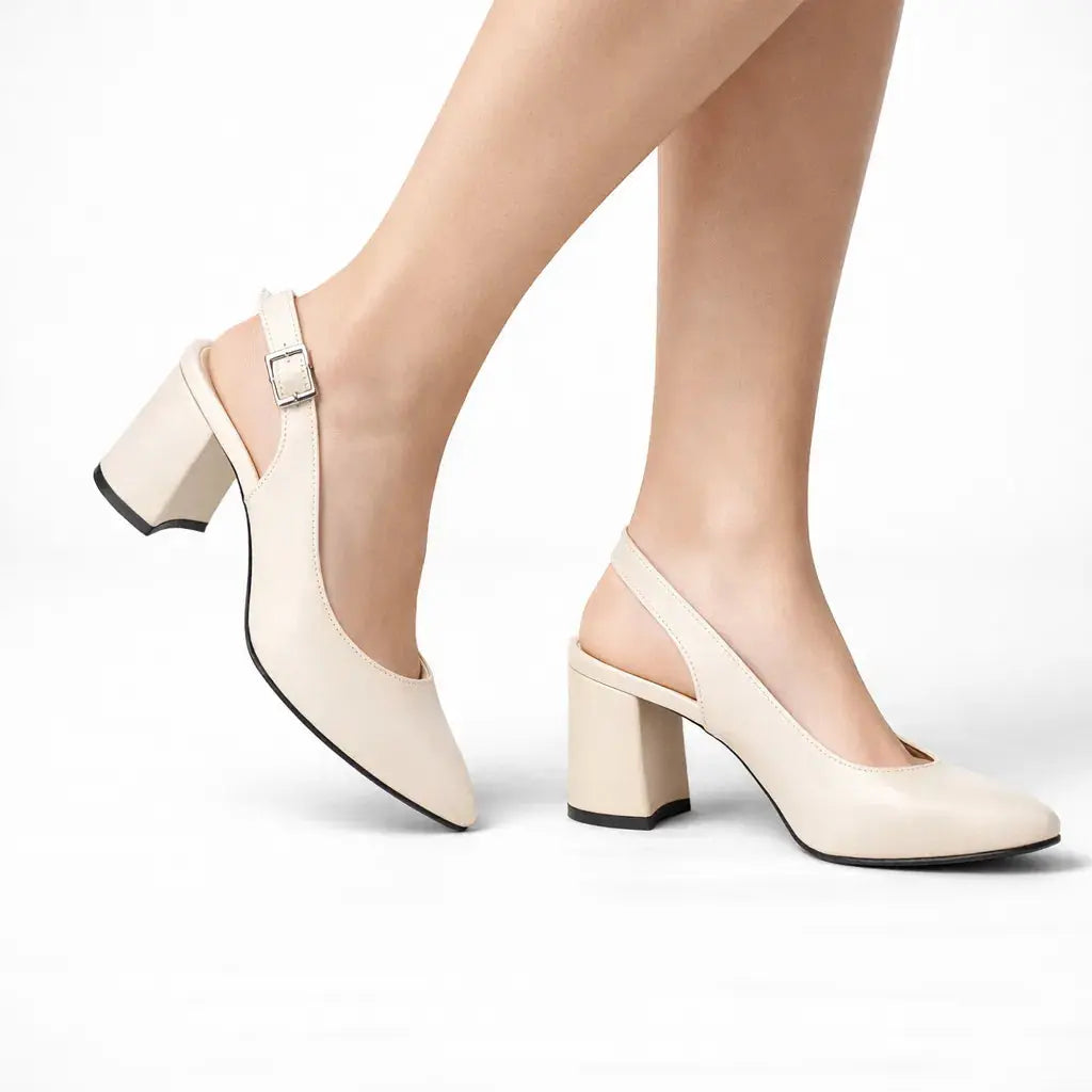 Krem Bilekten Bağlamalı Kalın Topuklu Ayakkabı MA-028