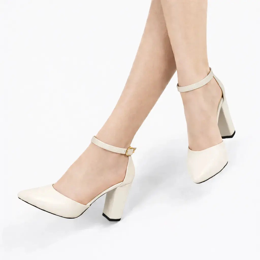 Krem Tek Bantlı Topuklu Ayakkabı RA-062