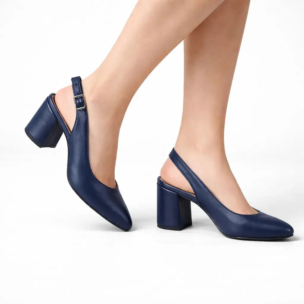 Lacivert Bilekten Bağlamalı Kalın Topuklu Ayakkabı MA-028