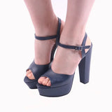 Lacivert Kalın Topuklu Platform Gelin Ayakkabısı RA-027