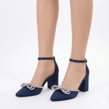 Lacivert Taşlı Kalın Topuklu Ayakkabı RA-032