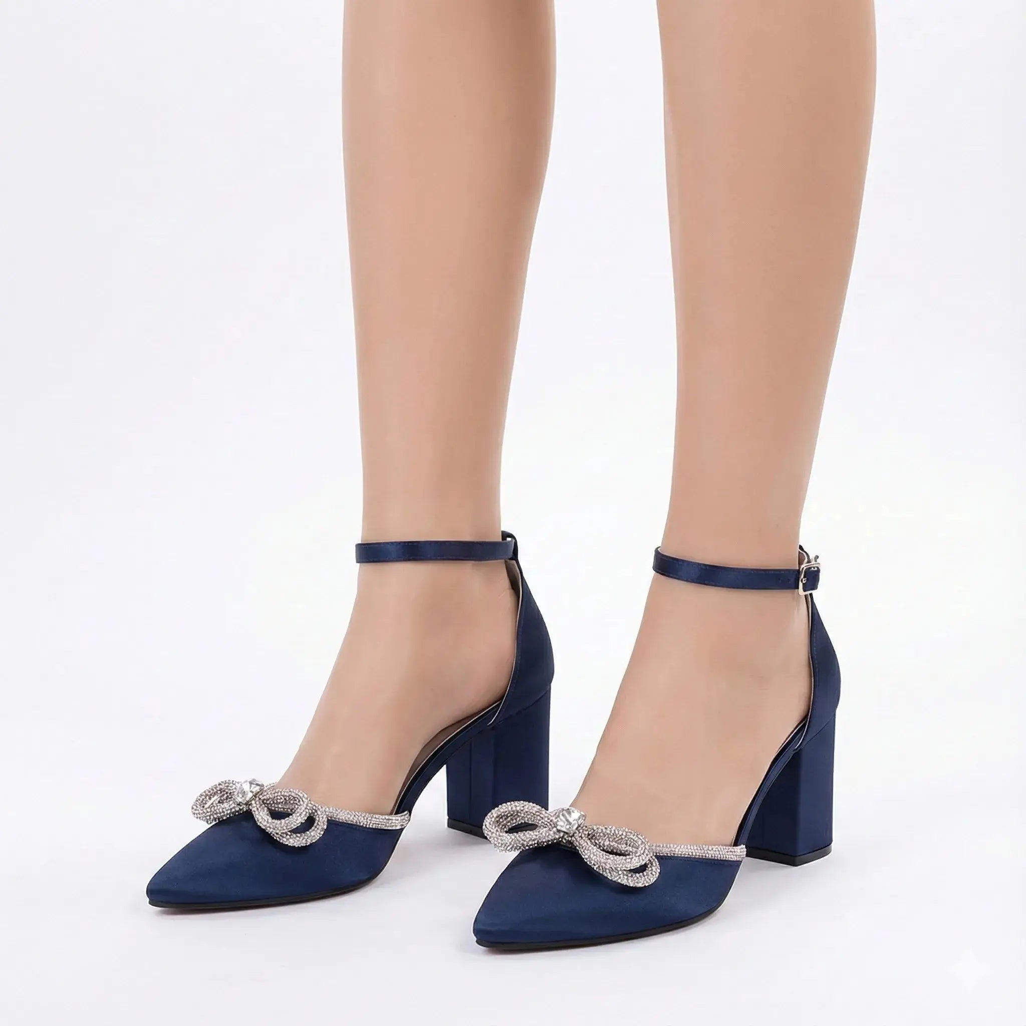 Lacivert Taşlı Kalın Topuklu Ayakkabı RA-032