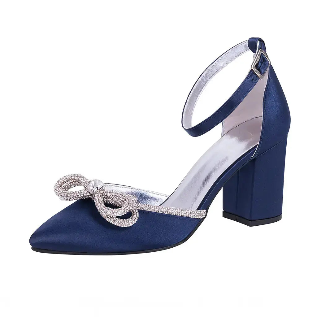 Lacivert Taşlı Kalın Topuklu Ayakkabı RA-032