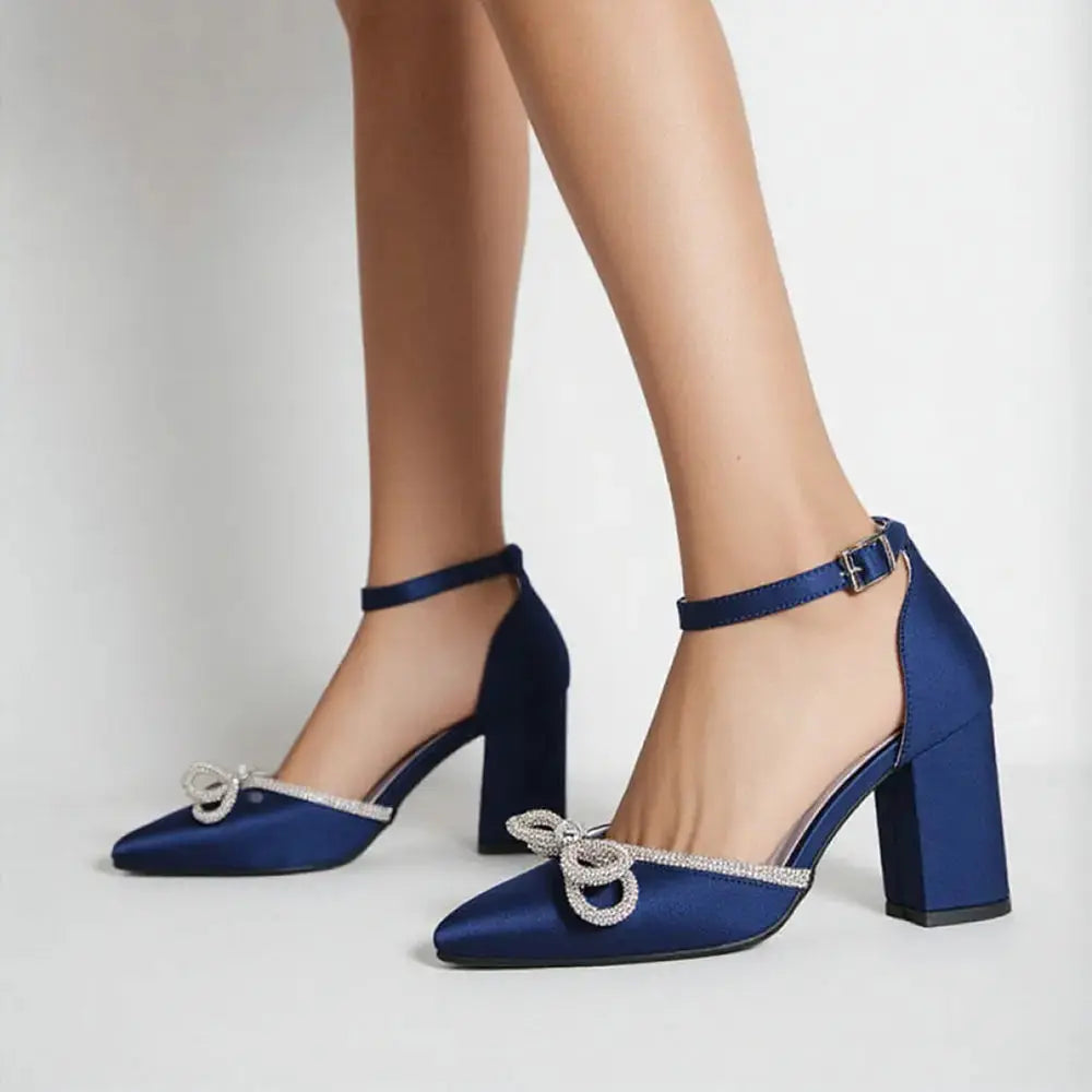 Lacivert Taşlı Kalın Topuklu Ayakkabı RA-032