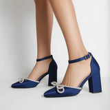 Lacivert Taşlı Kalın Topuklu Ayakkabı RA-032